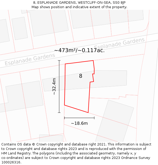 8, ESPLANADE GARDENS, WESTCLIFF-ON-SEA, SS0 8JP: Plot and title map