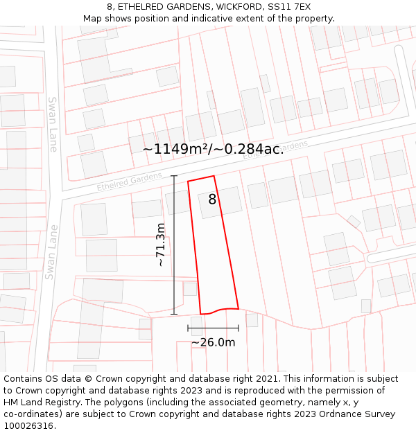 8, ETHELRED GARDENS, WICKFORD, SS11 7EX: Plot and title map