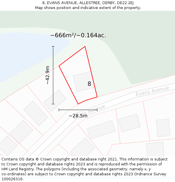 8, EVANS AVENUE, ALLESTREE, DERBY, DE22 2EJ: Plot and title map