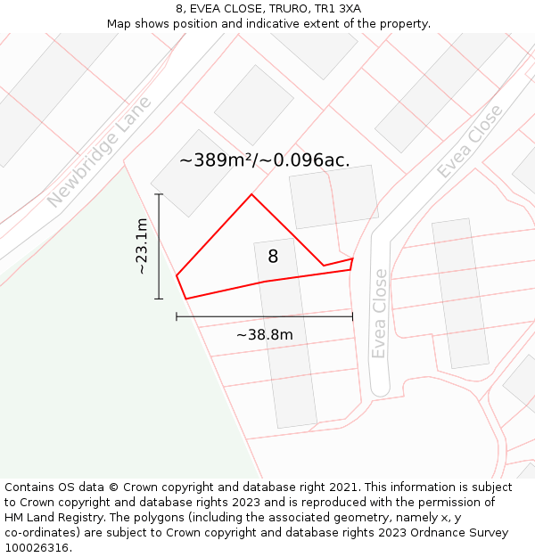 8, EVEA CLOSE, TRURO, TR1 3XA: Plot and title map