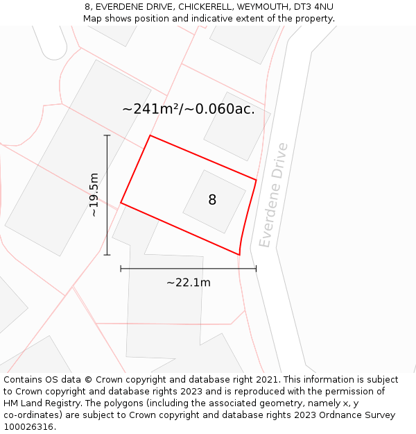 8, EVERDENE DRIVE, CHICKERELL, WEYMOUTH, DT3 4NU: Plot and title map