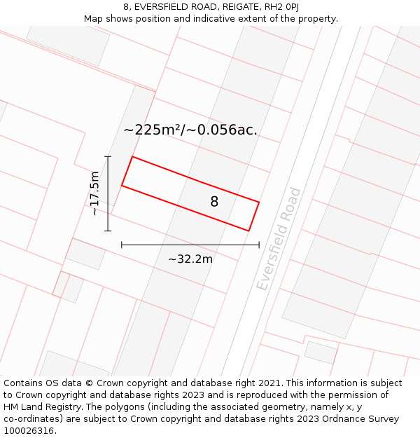 8, EVERSFIELD ROAD, REIGATE, RH2 0PJ: Plot and title map