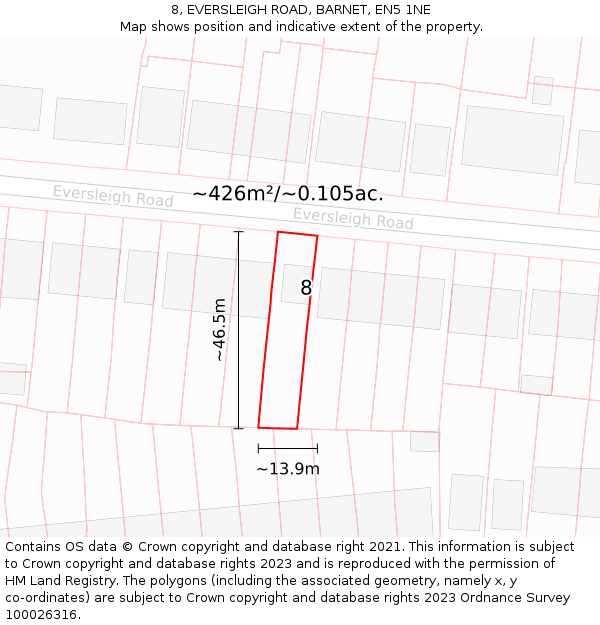 8, EVERSLEIGH ROAD, BARNET, EN5 1NE: Plot and title map