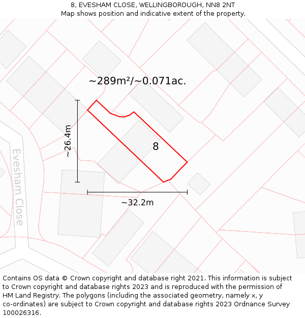 8, EVESHAM CLOSE, WELLINGBOROUGH, NN8 2NT: Plot and title map