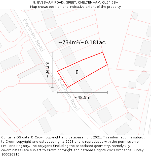 8, EVESHAM ROAD, GREET, CHELTENHAM, GL54 5BH: Plot and title map