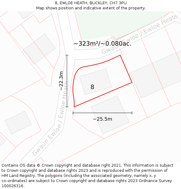 8, EWLOE HEATH, BUCKLEY, CH7 3PU: Plot and title map