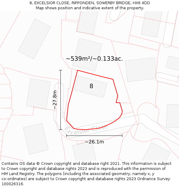 8, EXCELSIOR CLOSE, RIPPONDEN, SOWERBY BRIDGE, HX6 4DD: Plot and title map