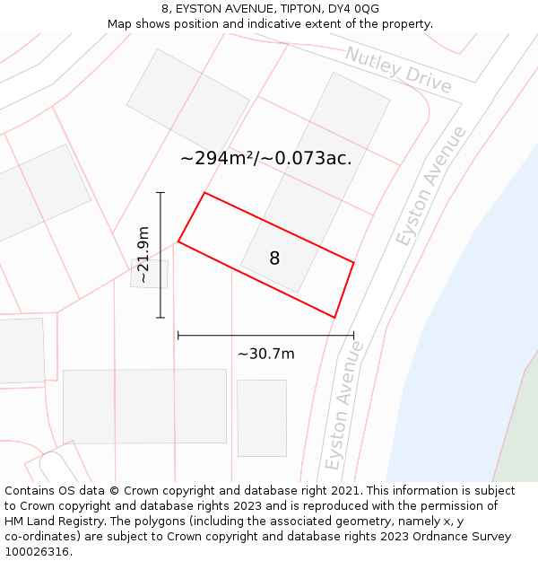 8, EYSTON AVENUE, TIPTON, DY4 0QG: Plot and title map