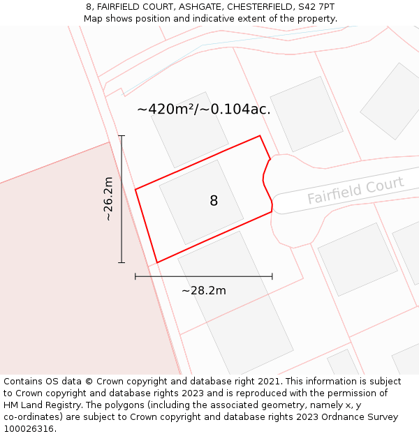 8, FAIRFIELD COURT, ASHGATE, CHESTERFIELD, S42 7PT: Plot and title map