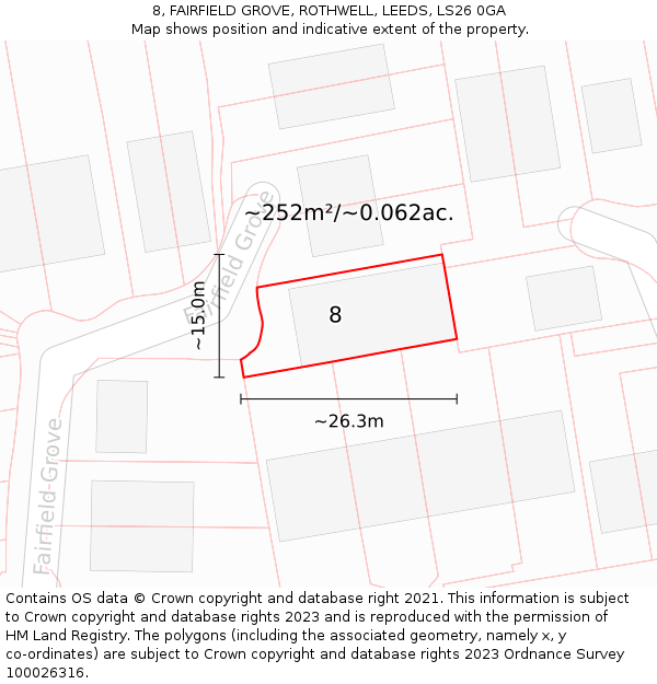 8, FAIRFIELD GROVE, ROTHWELL, LEEDS, LS26 0GA: Plot and title map