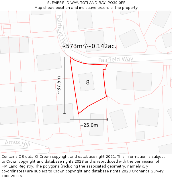 8, FAIRFIELD WAY, TOTLAND BAY, PO39 0EF: Plot and title map