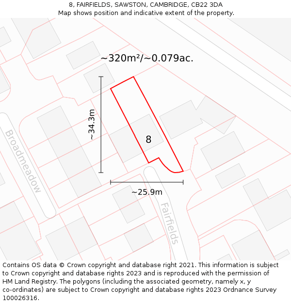 8, FAIRFIELDS, SAWSTON, CAMBRIDGE, CB22 3DA: Plot and title map