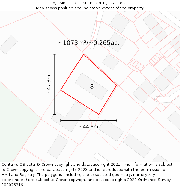 8, FAIRHILL CLOSE, PENRITH, CA11 8RD: Plot and title map