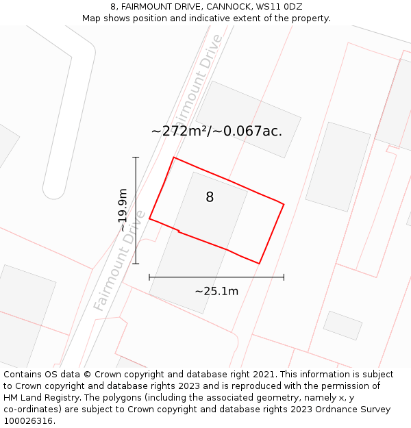 8, FAIRMOUNT DRIVE, CANNOCK, WS11 0DZ: Plot and title map