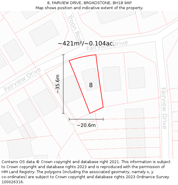 8, FAIRVIEW DRIVE, BROADSTONE, BH18 9AP: Plot and title map