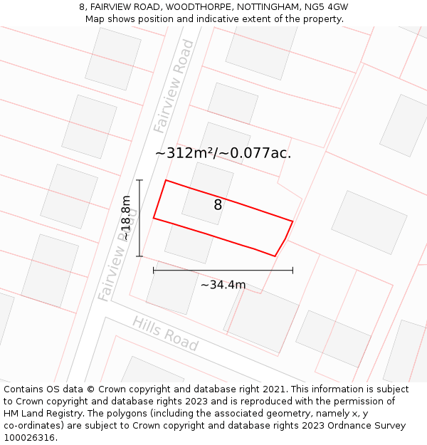 8, FAIRVIEW ROAD, WOODTHORPE, NOTTINGHAM, NG5 4GW: Plot and title map