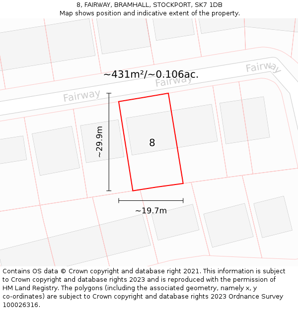 8, FAIRWAY, BRAMHALL, STOCKPORT, SK7 1DB: Plot and title map