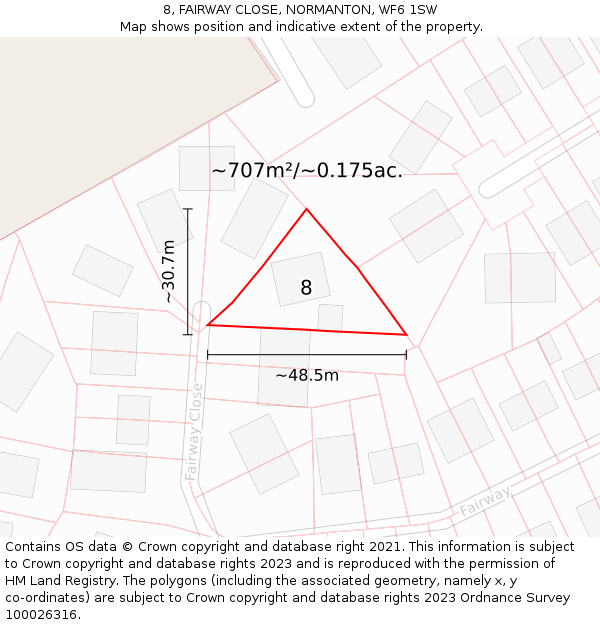 8, FAIRWAY CLOSE, NORMANTON, WF6 1SW: Plot and title map