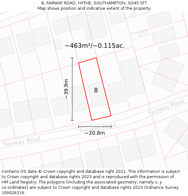 8, FAIRWAY ROAD, HYTHE, SOUTHAMPTON, SO45 5FT: Plot and title map