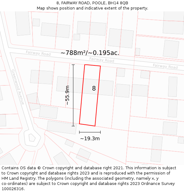 8, FAIRWAY ROAD, POOLE, BH14 8QB: Plot and title map