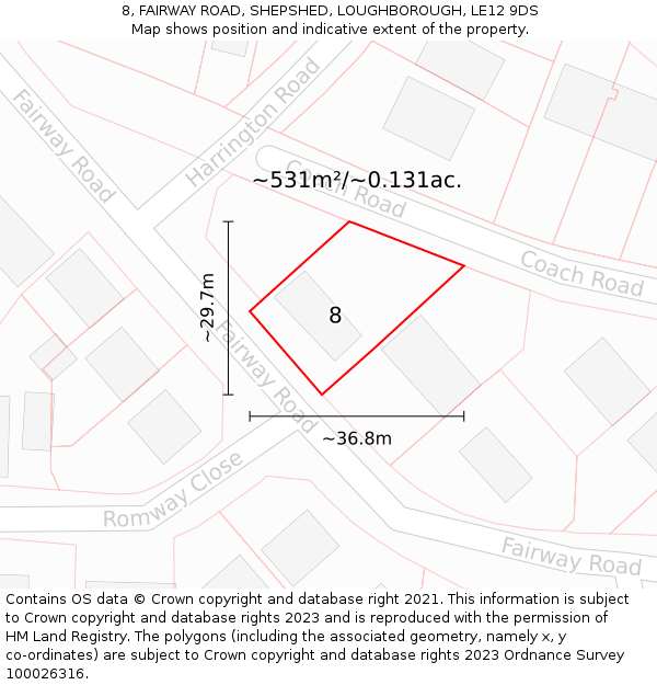 8, FAIRWAY ROAD, SHEPSHED, LOUGHBOROUGH, LE12 9DS: Plot and title map