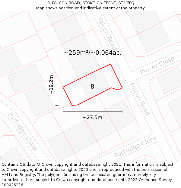 8, FALCON ROAD, STOKE-ON-TRENT, ST3 7FQ: Plot and title map