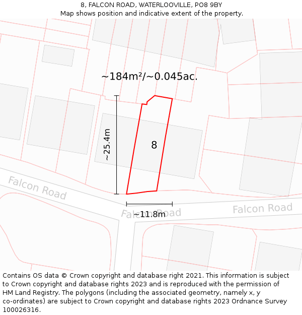 8, FALCON ROAD, WATERLOOVILLE, PO8 9BY: Plot and title map