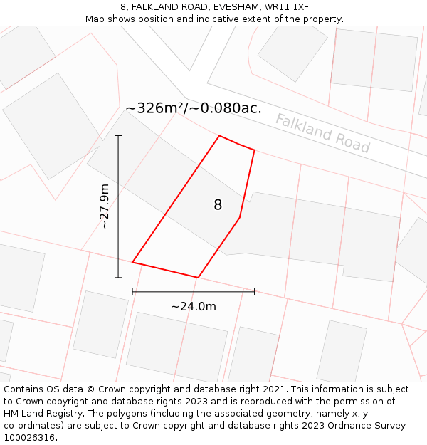 8, FALKLAND ROAD, EVESHAM, WR11 1XF: Plot and title map