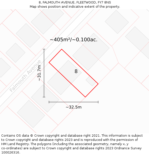 8, FALMOUTH AVENUE, FLEETWOOD, FY7 8NS: Plot and title map