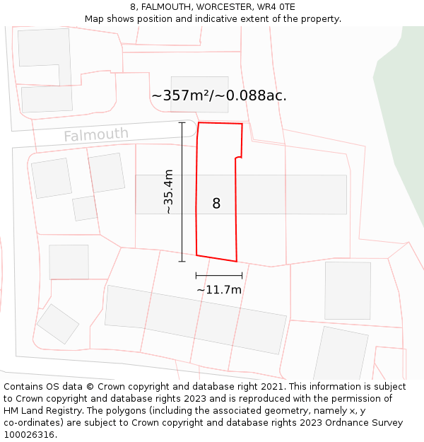 8, FALMOUTH, WORCESTER, WR4 0TE: Plot and title map