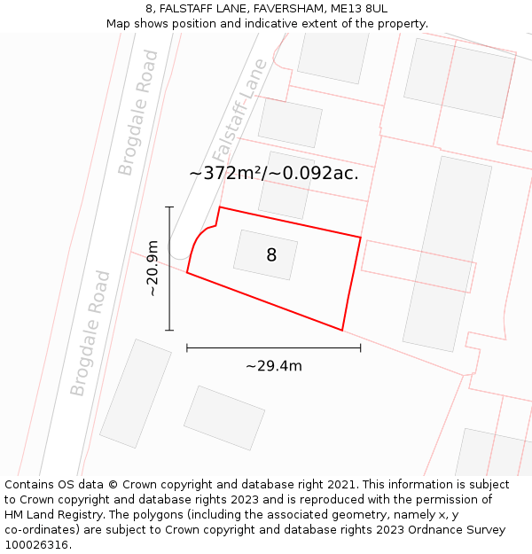 8, FALSTAFF LANE, FAVERSHAM, ME13 8UL: Plot and title map