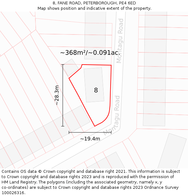 8, FANE ROAD, PETERBOROUGH, PE4 6ED: Plot and title map