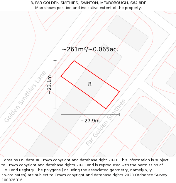 8, FAR GOLDEN SMITHIES, SWINTON, MEXBOROUGH, S64 8DE: Plot and title map