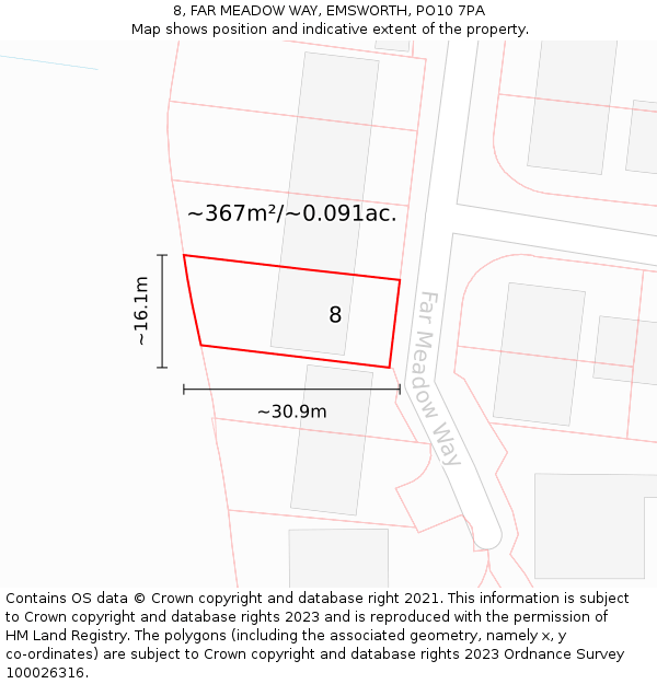 8, FAR MEADOW WAY, EMSWORTH, PO10 7PA: Plot and title map