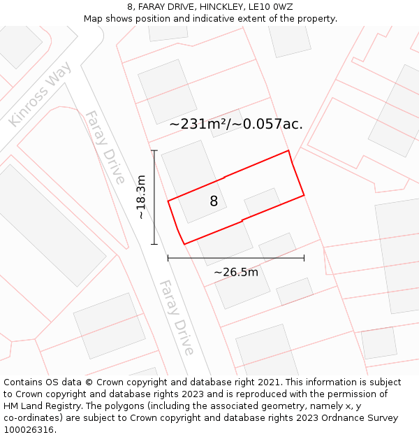 8, FARAY DRIVE, HINCKLEY, LE10 0WZ: Plot and title map