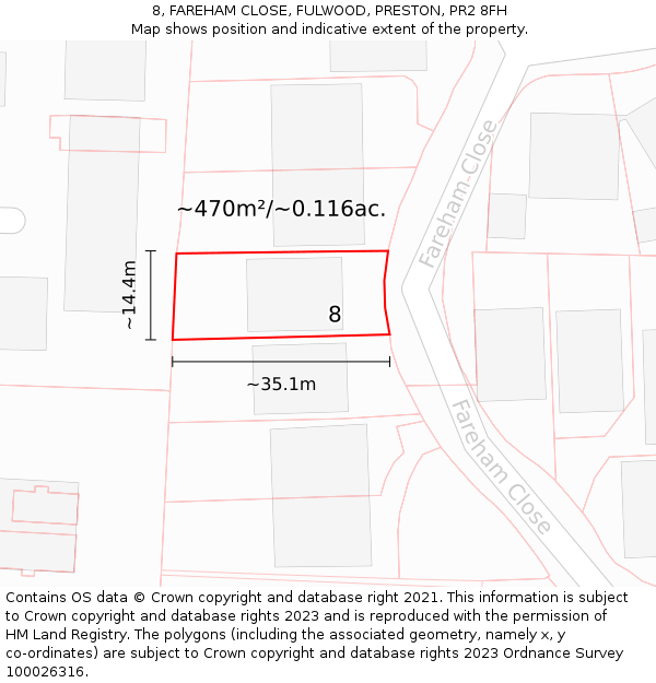 8, FAREHAM CLOSE, FULWOOD, PRESTON, PR2 8FH: Plot and title map