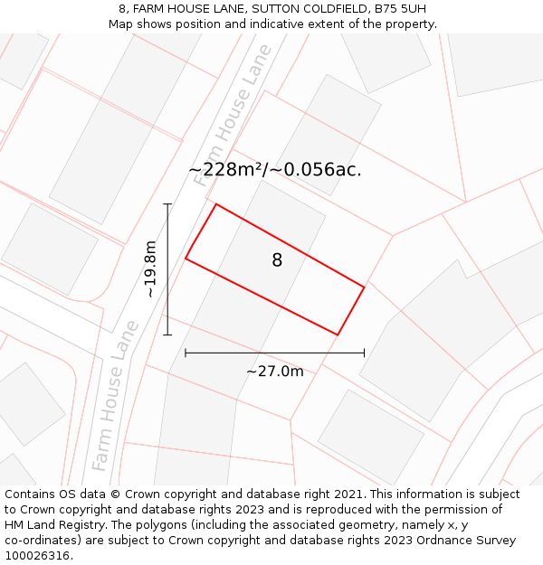 8, FARM HOUSE LANE, SUTTON COLDFIELD, B75 5UH: Plot and title map