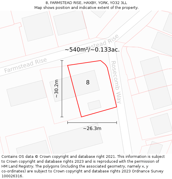 8, FARMSTEAD RISE, HAXBY, YORK, YO32 3LL: Plot and title map