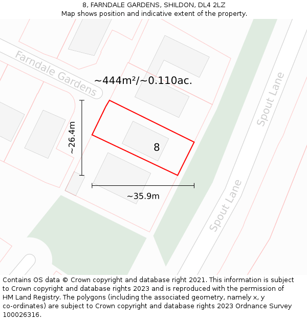 8, FARNDALE GARDENS, SHILDON, DL4 2LZ: Plot and title map