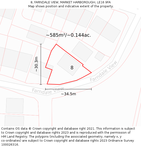 8, FARNDALE VIEW, MARKET HARBOROUGH, LE16 9FA: Plot and title map