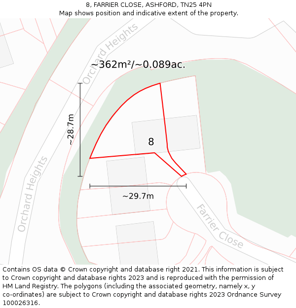 8, FARRIER CLOSE, ASHFORD, TN25 4PN: Plot and title map