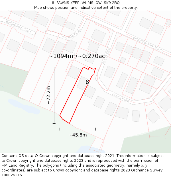 8, FAWNS KEEP, WILMSLOW, SK9 2BQ: Plot and title map