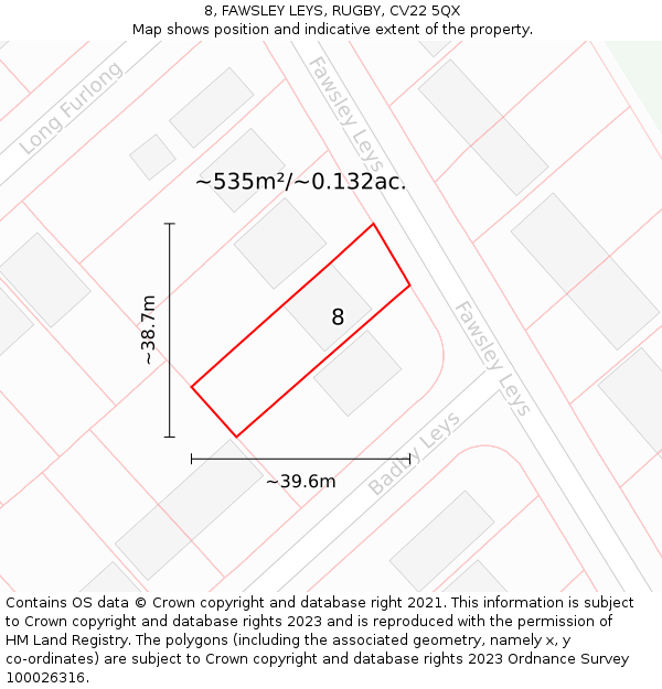 8, FAWSLEY LEYS, RUGBY, CV22 5QX: Plot and title map