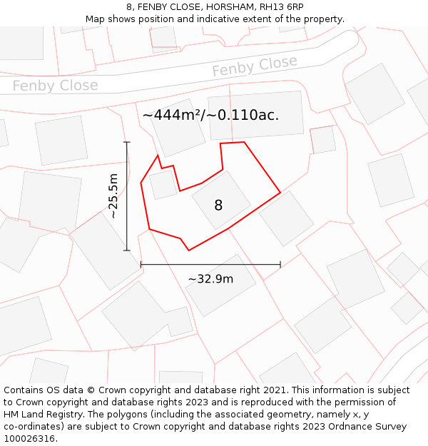 8, FENBY CLOSE, HORSHAM, RH13 6RP: Plot and title map