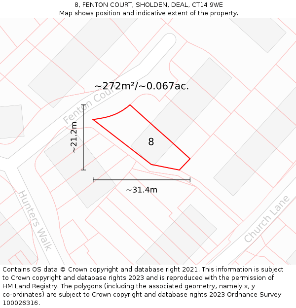 8, FENTON COURT, SHOLDEN, DEAL, CT14 9WE: Plot and title map