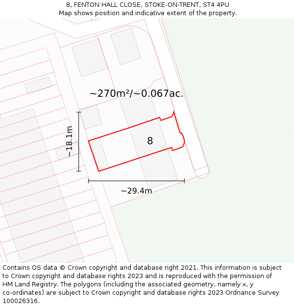 8, FENTON HALL CLOSE, STOKE-ON-TRENT, ST4 4PU: Plot and title map