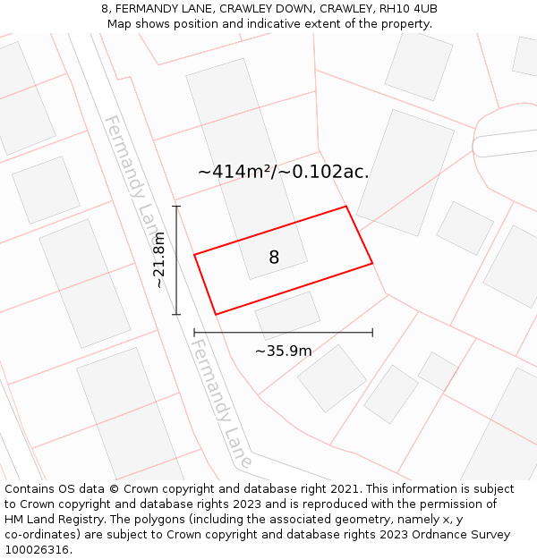 8, FERMANDY LANE, CRAWLEY DOWN, CRAWLEY, RH10 4UB: Plot and title map