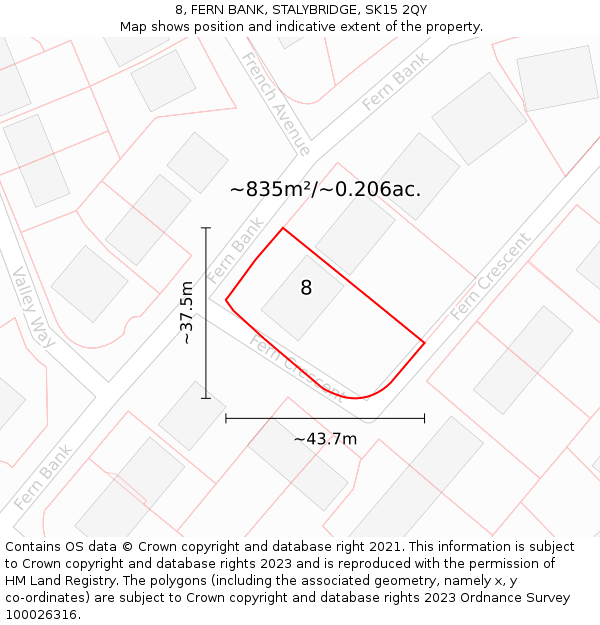 8, FERN BANK, STALYBRIDGE, SK15 2QY: Plot and title map