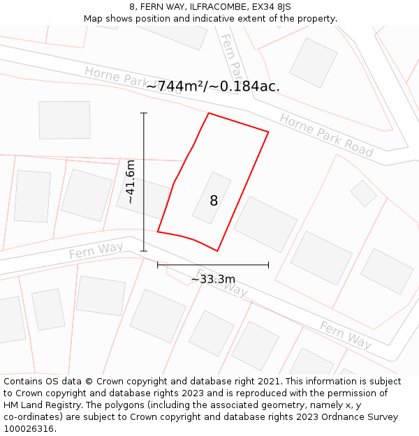 8, FERN WAY, ILFRACOMBE, EX34 8JS: Plot and title map