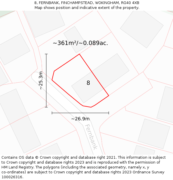 8, FERNBANK, FINCHAMPSTEAD, WOKINGHAM, RG40 4XB: Plot and title map